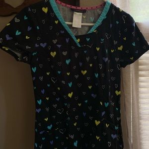 Black, Fitted Heart Scrub Top :)